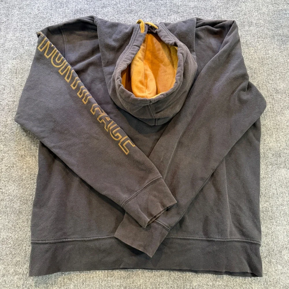 The North Face Mens Sleeve Logo Pullover Hoodie Grey Yellow Large